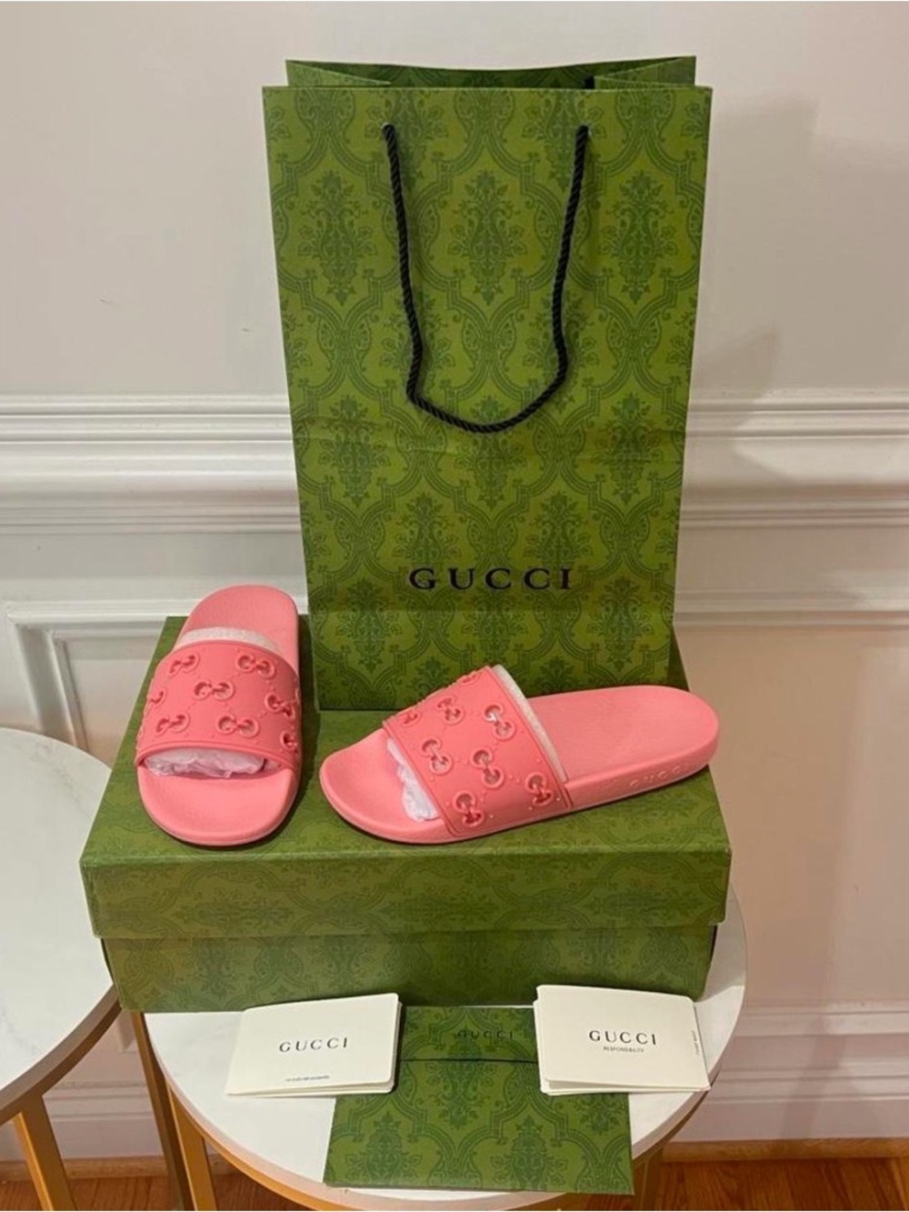 100% Authentic Gucci Coral Pink Rubber Slide Sandals